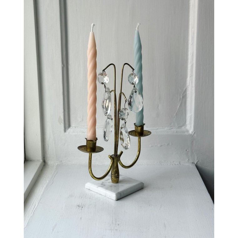 2-armet messingstage til juletrslys, marmorfod, NB