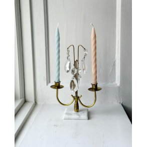 2-armet messingstage til juletrslys, marmorfod, NB