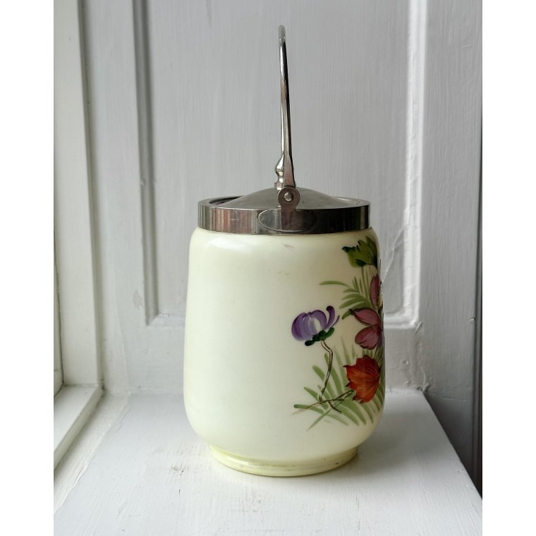 Antik kiksespand, England, bemalet opalineglas