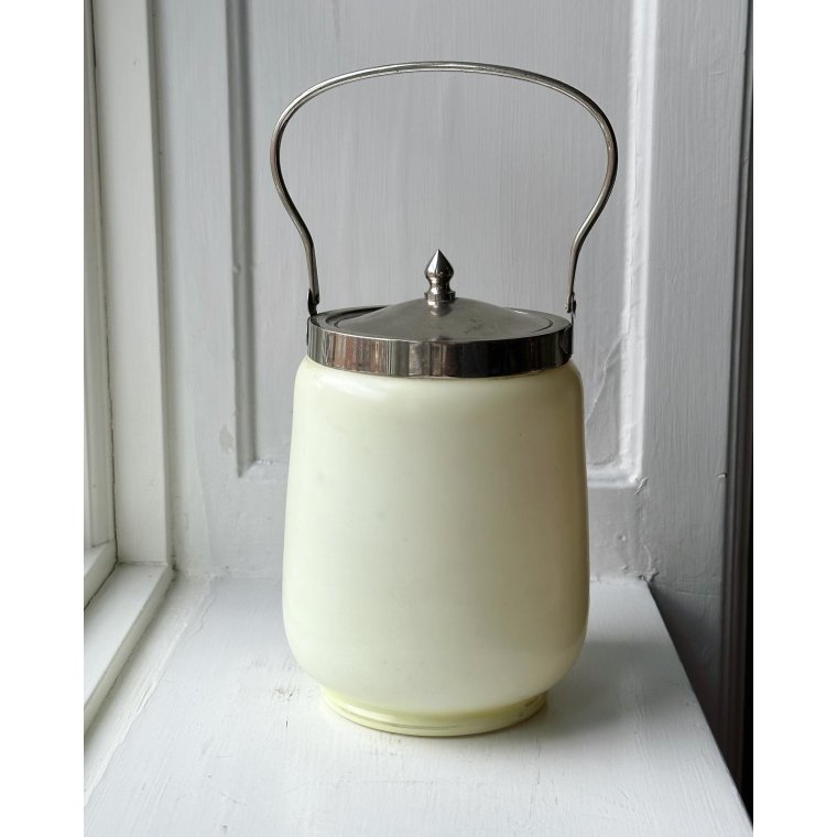 Antik kiksespand, England, bemalet opalineglas