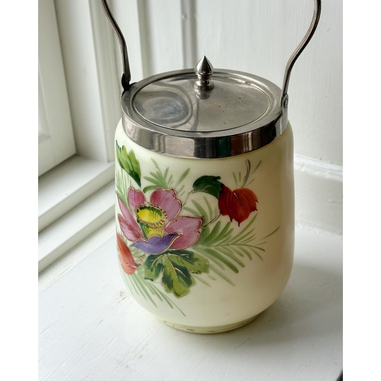 Antik kiksespand, England, bemalet opalineglas