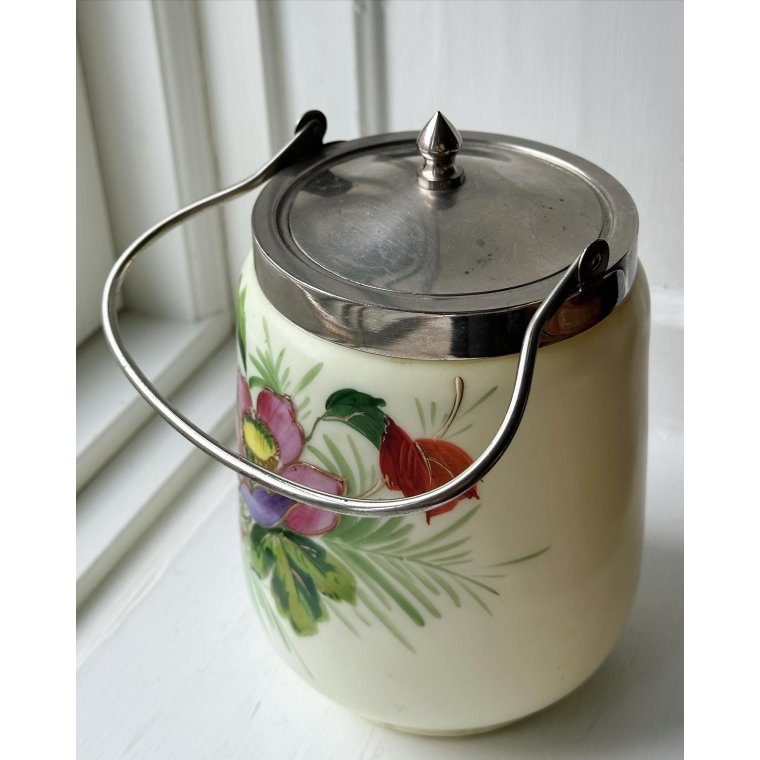 Antik kiksespand, England, bemalet opalineglas