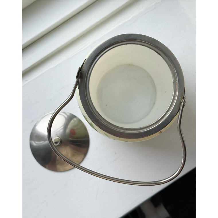 Antik kiksespand, England, bemalet opalineglas