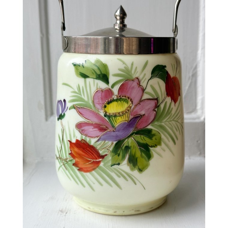 Antik kiksespand, England, bemalet opalineglas