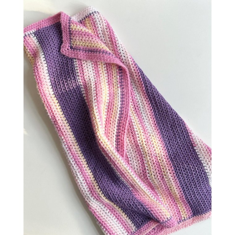 Hklet barnevognstppe, rosa/gul/lilla