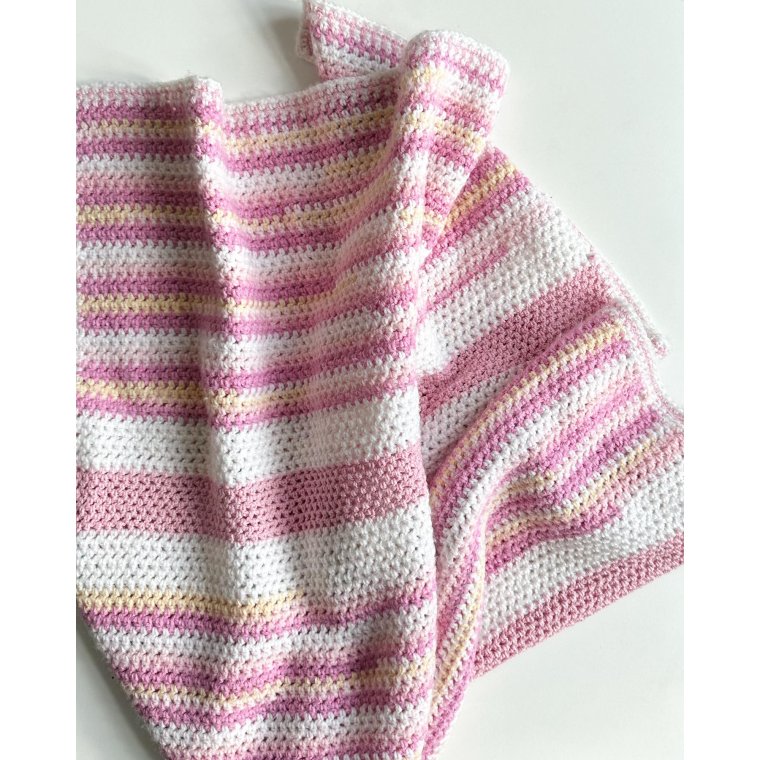 Hklet barnevognstppe, rosa/hvid/gul