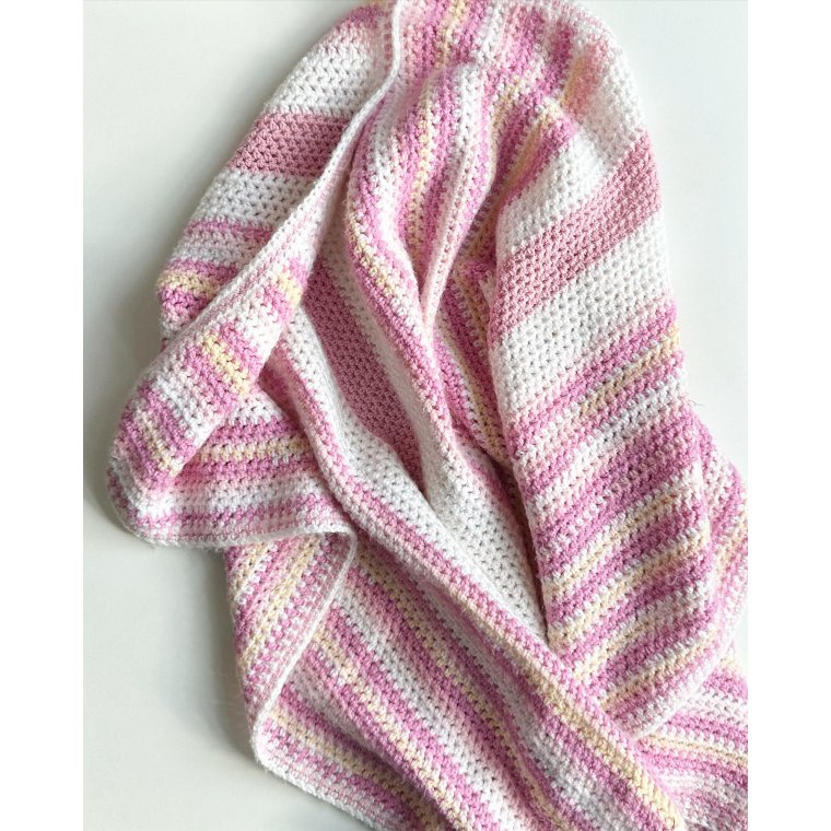 Hklet barnevognstppe, rosa/hvid/gul