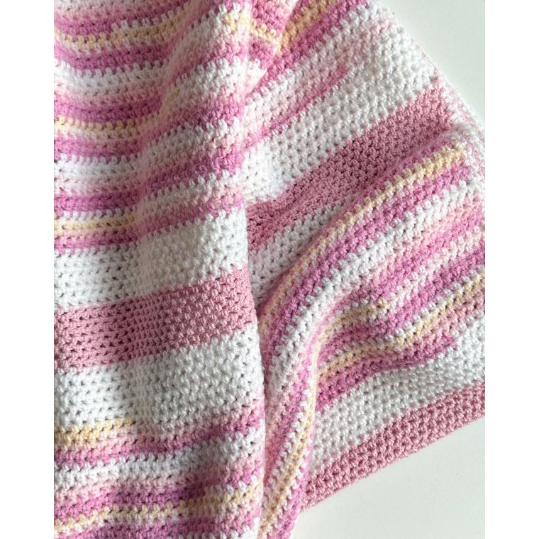 Hklet barnevognstppe, rosa/hvid/gul