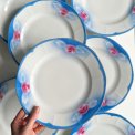 Tjekkoslovakiske middagstallerkner m roser og bl farve, 7 stk samlet