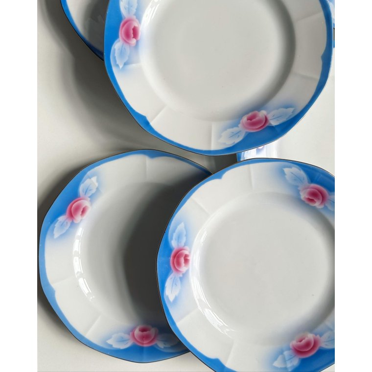 Tjekkoslovakiske middagstallerkner m roser og bl farve, 7 stk samlet