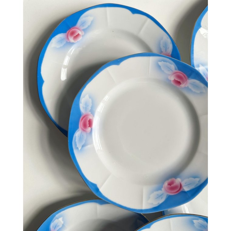 Tjekkoslovakiske middagstallerkner m roser og bl farve, 7 stk samlet