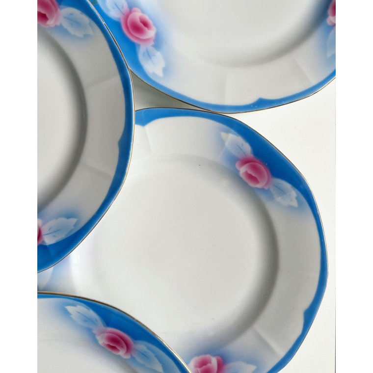 Tjekkoslovakiske middagstallerkner m roser og bl farve, 7 stk samlet