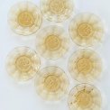 Amber glass plates w fruit motif, NB, set of 8