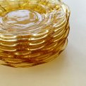 Amber glass plates w fruit motif, NB, set of 8