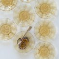 Amber glass plates w fruit motif, NB, set of 8