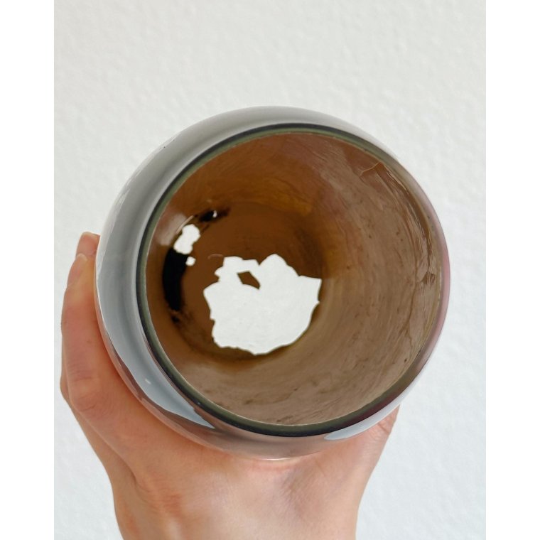 Antik glasvase m bemaling indeni, NB