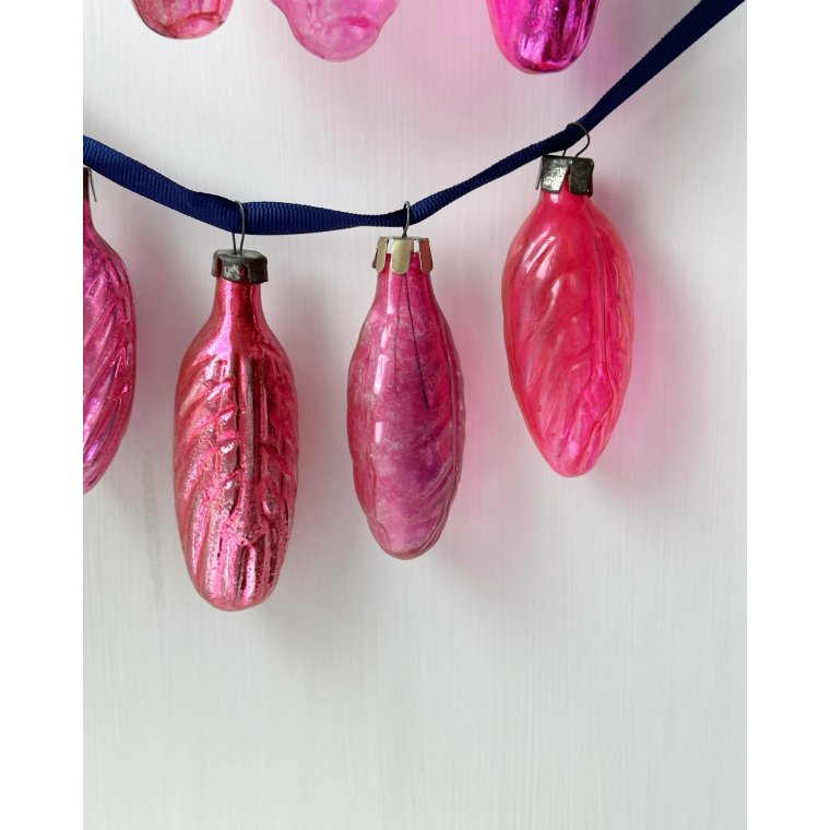 Vintage julekugler, st af pink lv, 7 stk samlet