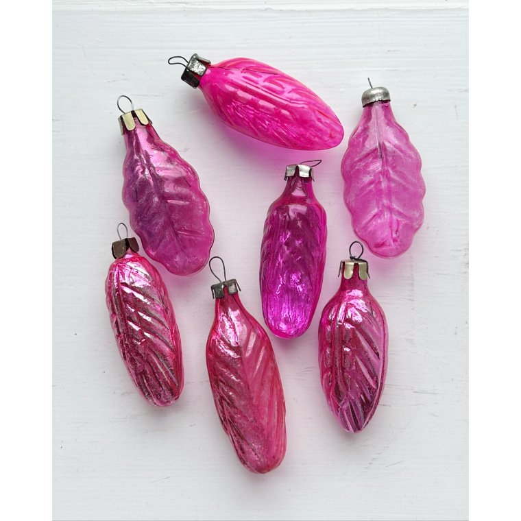 Vintage julekugler, st af pink lv, 7 stk samlet