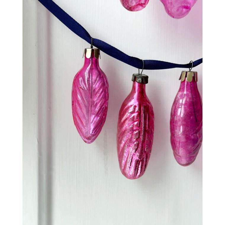 Vintage julekugler, st af pink lv, 7 stk samlet