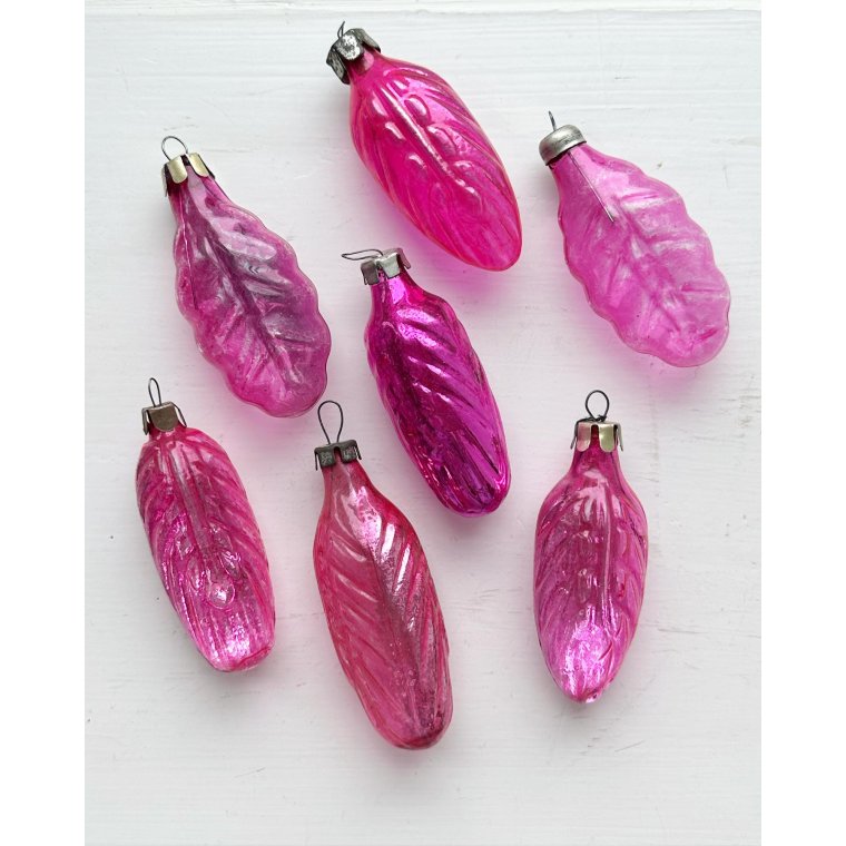 Vintage julekugler, st af pink lv, 7 stk samlet