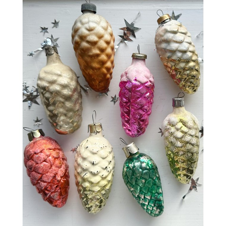 Vintage julekugler, pastelkogler m mica, 8 stk samlet