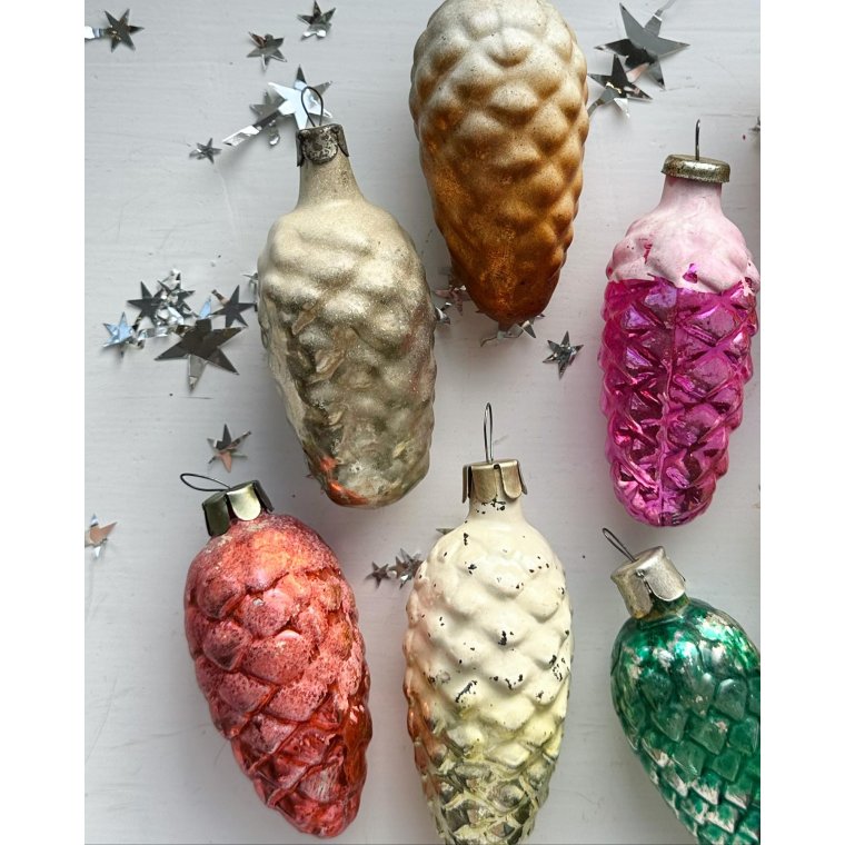 Vintage julekugler, pastelkogler m mica, 8 stk samlet