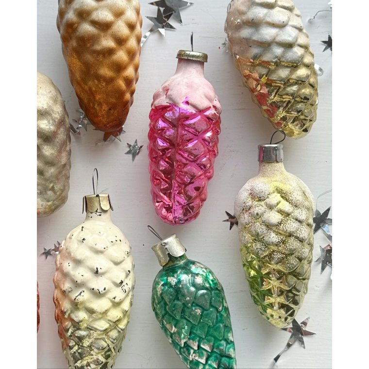 Vintage julekugler, pastelkogler m mica, 8 stk samlet