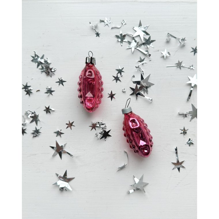 Vintage julekugler, mrk pink lanterner, 2 stk samlet