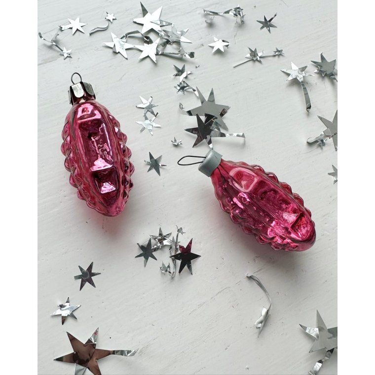 Vintage julekugler, mrk pink lanterner, 2 stk samlet
