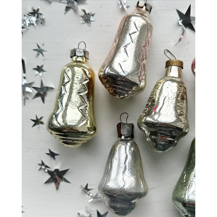 Vintage julekugler, metalliske klokker, 7 stk samlet