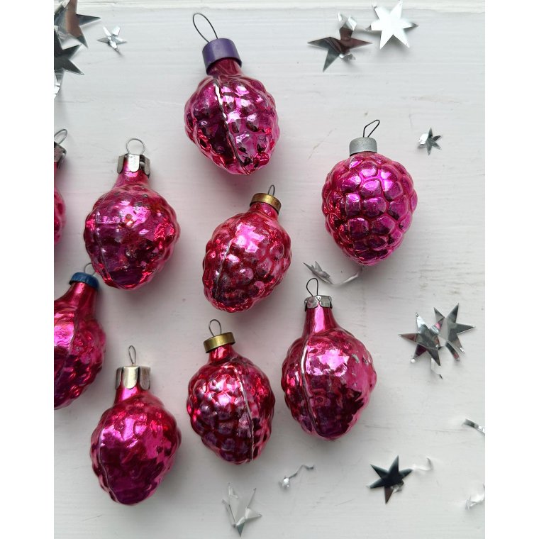 Vintage julekugler, pink hindbr, pr stk