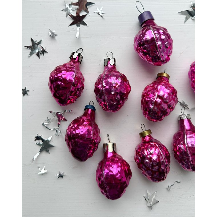 Vintage julekugler, pink hindbr, pr stk