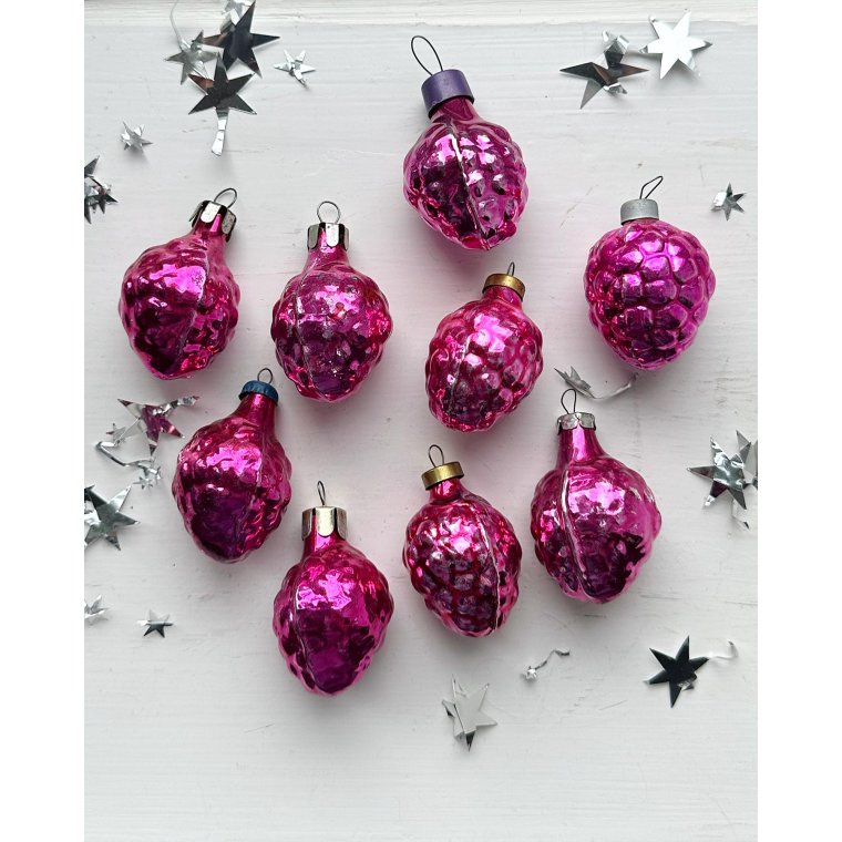 Vintage julekugler, pink hindbr, pr stk