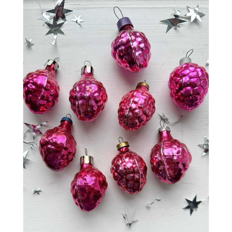 Vintage julekugler, pink hindbr, pr stk