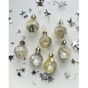 Vintage Christmas ornaments, golden mini lanterns, set of 7
