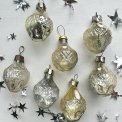 Vintage julekugler, gyldne minilanterner, 7 stk samlet