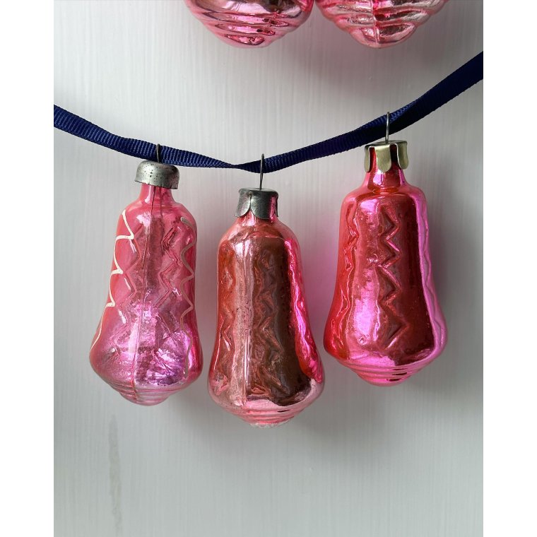 Vintage julekugler, pink klokker, 6 stk samlet