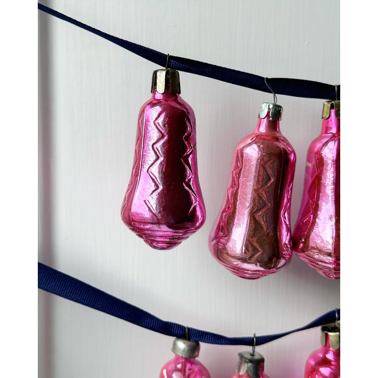 Vintage julekugler, pink klokker, 6 stk samlet