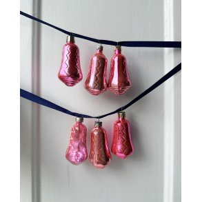 Vintage Christmas ornaments, pink glass bells, set of 6