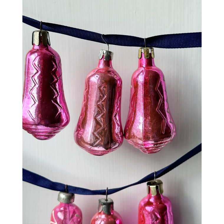 Vintage julekugler, pink klokker, 6 stk samlet