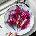 Vintage julekugler, store pink ornamenter, 6 stk samlet