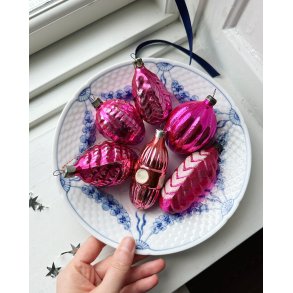 Vintage Christmas balls, big pink ornaments, set of 6