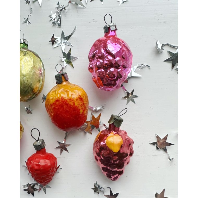Vintage julekugler, samling frugter, 6 stk samlet