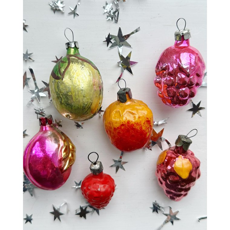 Vintage julekugler, samling frugter, 6 stk samlet
