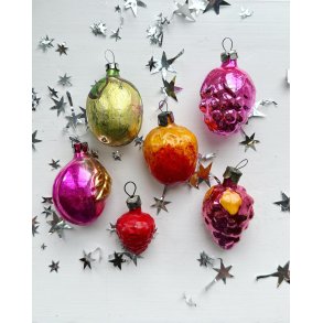 Vintage Christmas ornaments, fruits, set of 6