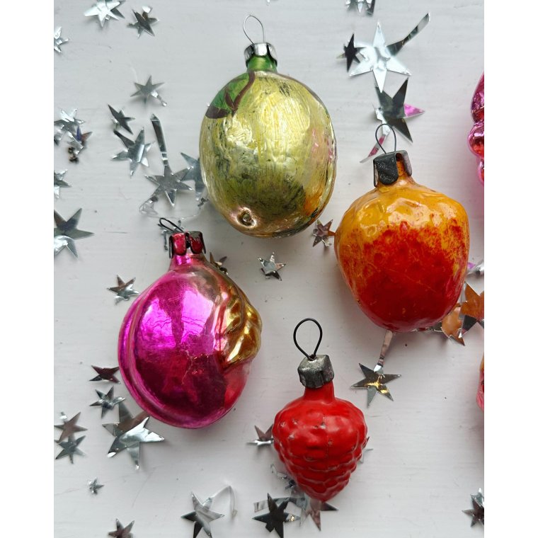 Vintage julekugler, samling frugter, 6 stk samlet