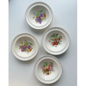 Porridge dishes w fruit motifs, English faience, set of 4, NB