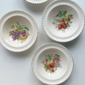 Porridge dishes w fruit motifs, English faience, set of 4, NB