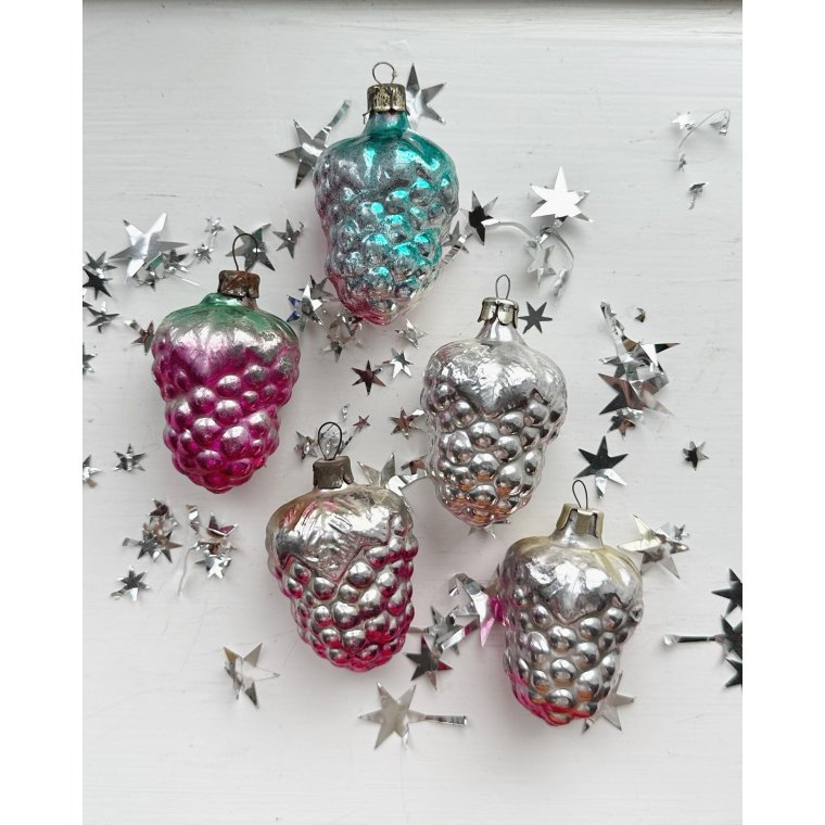 Vintage julekugler, luksusdruer, 5 stk samlet