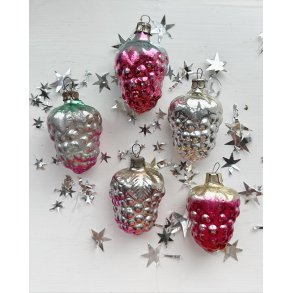 Vintage Christmas ornaments, luxury grapes, set of 5